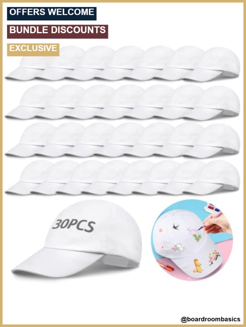 DIY Kids Baseball Cap 30 Pack Blank White Hats for Painting Party Favors